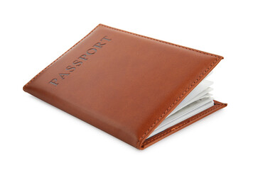 Passport in brown cover isolated on white
