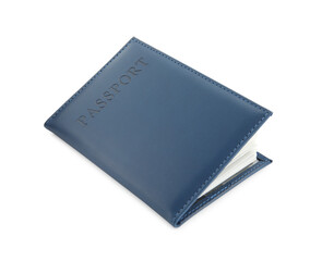 Passport in dark blue cover isolated on white