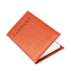 Passport in leather cover isolated on white