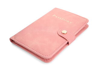 Passport in pink cover isolated on white