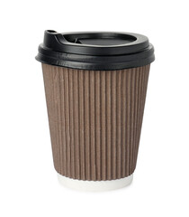 Paper cup with lid on white background. Mockup for design