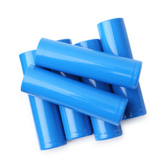 Many AA cell batteries isolated on white, top view