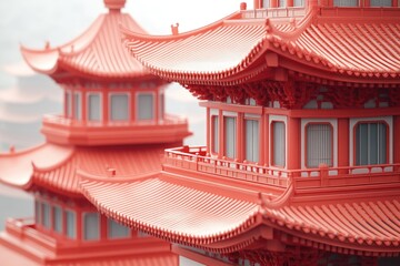 Naklejka premium A close-up shot of a city building with a blue sky background, great for architectural or urban landscape images