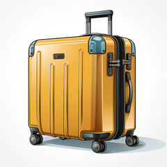 Travel suitcase on wheels, yellow, angle view, icon, color sketch, isolated icon on a white background, minimalism, close-up, concept, printable, without people