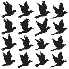 Flock of flying birds silhouette vector, Flying bird black silhouette vector set