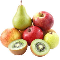 Apples, pears and kiwi fruit isolated on a transparent background