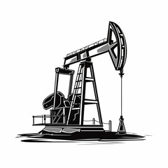 An oil well, an icon, a simple black and white sketch highlighted on a white background, without people, a picture, an image for printing on a T-shirt