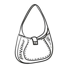 Women's bag drawn by hand with black ink. Vector handbag isolated on transparent background. Linear illustration sketch.