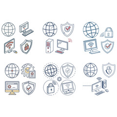 Line icon set related to internet, computer, and security Editable Color icon vector illustration
