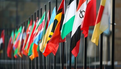 Flags of the world and the countries of the world against the blue sky