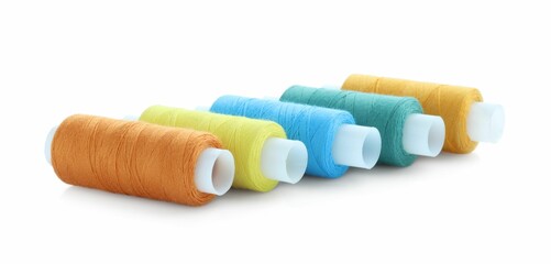 Spools of bright sewing threads isolated on white