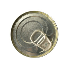 One closed tin can isolated on white, top view