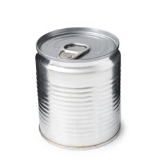 One closed tin can isolated on white