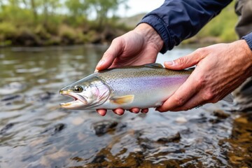 Obraz premium Cooking fresh caught trout on trail, close view