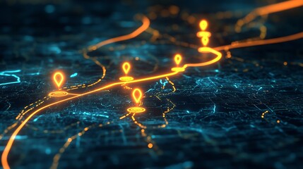 Customer journey mapping visualized glowing paths connecting radiant milestones on a holographic map showing the stepbystep experience of customers from awareness to loyalty