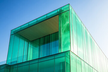 Large building with a lot of glass windows. The building is very tall and has a modern look. The glass windows reflect the sky and the surrounding area, creating a sense of openness and transparency