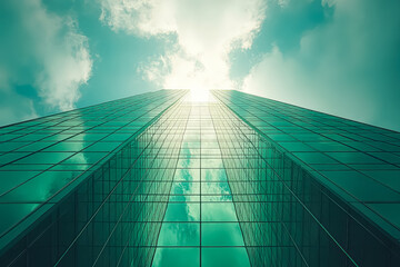 Large building with a lot of glass windows. The building is very tall and has a modern look. The glass windows reflect the sky and the surrounding area, creating a sense of openness and transparency