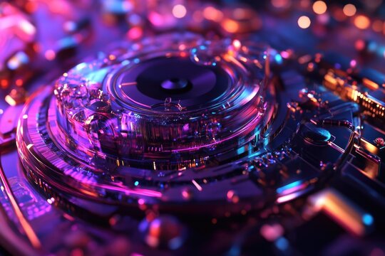 Close-up shot of a DJ controller's buttons and knobs