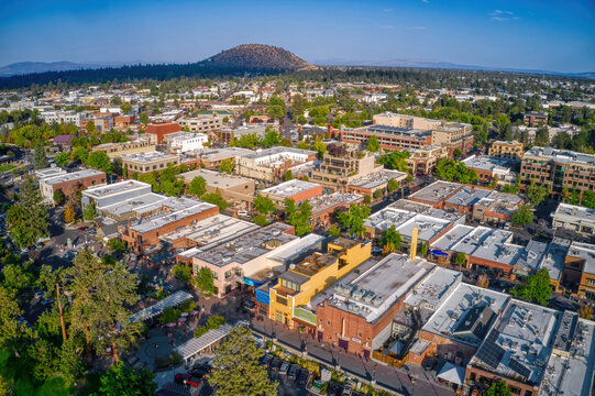 Aerial View of Downtown Bend, Oregon during Summer