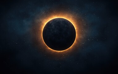 A stunning view of a solar eclipse with a glowing corona against a dark backdrop.