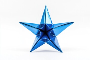 Obraz premium A single blue origami star floating on a white background