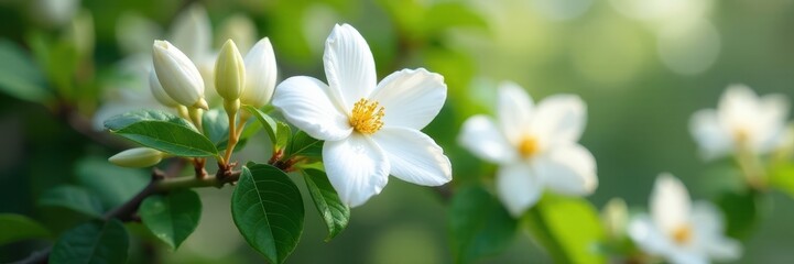 Fototapeta premium Abundant clusters of pristine white jasmine, naturally vibrant , nature, plant