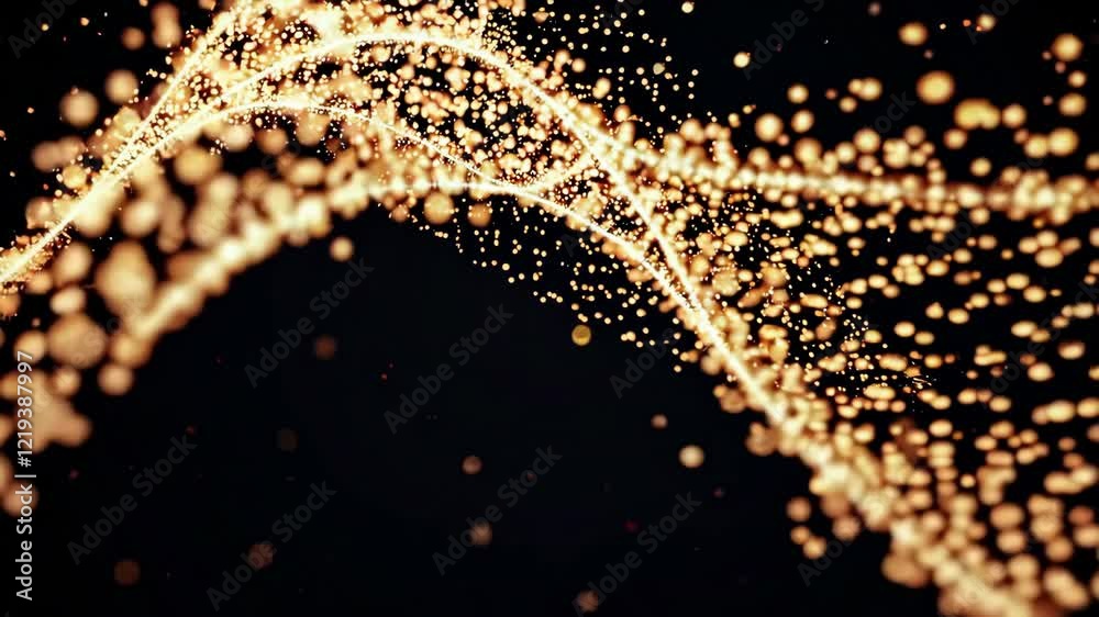 Poster Abstract background with glowing orange lights on black, creating a dynamic and festive atmosphere. digital light particles concept