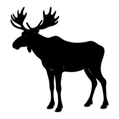 moose black silhouette vector, Simple silhouette Design vector icon with white background. Wild animal silhouette