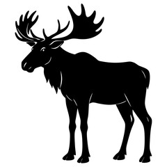 moose black silhouette vector, Simple silhouette Design vector icon with white background. Wild animal silhouette
