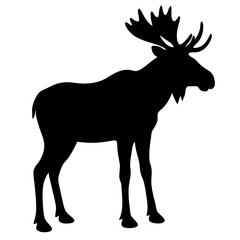 moose black silhouette vector, Simple silhouette Design vector icon with white background. Wild animal silhouette