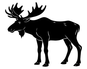 moose black silhouette vector, Simple silhouette Design vector icon with white background. Wild animal silhouette