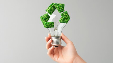 recycling, electricity, environment and ecology concept - close up of hand holding energy saving lightbulb or lamp