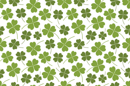 seamless pattern with four-leaf clovers, St Patricks Day background, great for wrapping, textile, wallpaper, greeting card- vector illustration