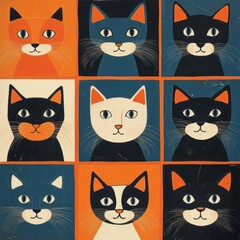 Fototapeta premium 猫の顔が描かれたカラフルなアートワークでにぎわうスタイル