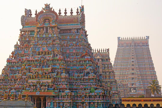 Trichi,  India - January 12, 2023: Sri Ranganatha Swamy Temple, Srirangam, Hinu Temple in Trichy, Tamil Nadu, India. Place of worship.