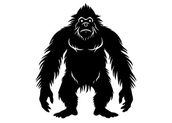 orangutan black silhouette vector, Simple silhouette Design vector icon with white background. Wild Animal Vector.	
