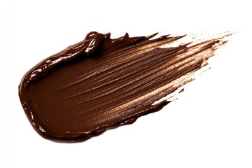 Close-up shot of rich brown chocolate paint on a white surface, perfect for food and drink branding...