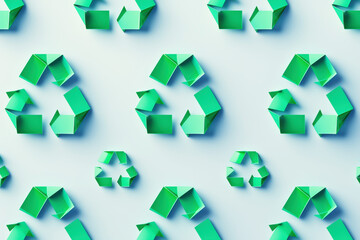 Obraz premium Vibrant green recycle symbols creating a modern pattern for eco-friendly awareness campaigns on a clean white background