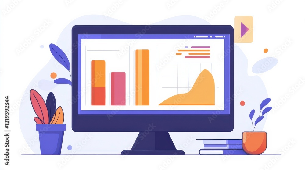 Poster data analytics on clean computer screen visual