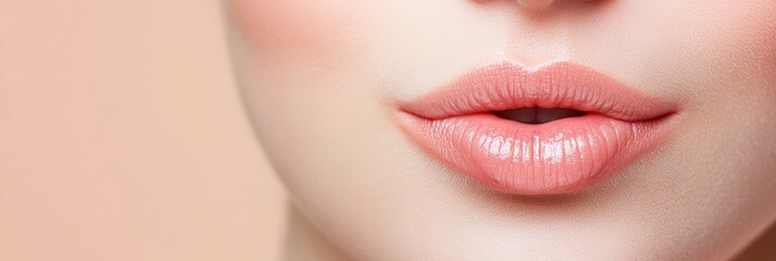 Perfect smile showing white teeth and sensual lips after cosmetology procedure, lip augmentation, botox injection or fillers treatment for beauty and dental care