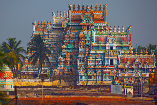 Trichi,  India - January 12, 2023: Sri Ranganatha Swamy Temple, Srirangam, Hinu Temple in Trichy, Tamil Nadu, India. Place of worship.