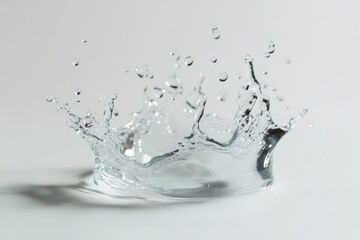A close-up shot of a water splash on a white surface, great for use in science or technology illustrations