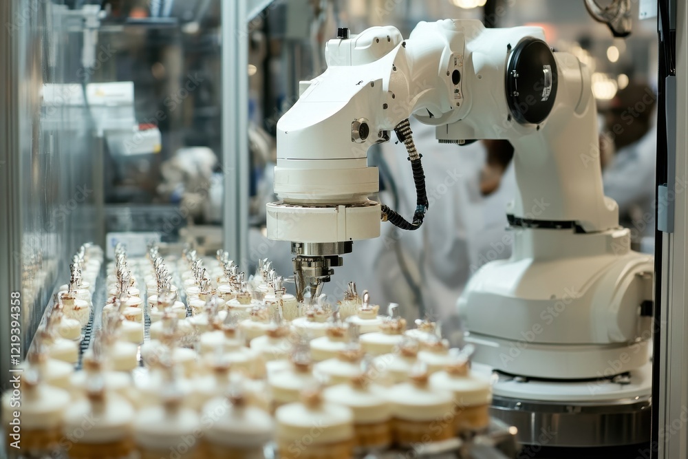 Poster industrial robot arm automation in a modern factory . a futuristic factory showcasing advanced autom