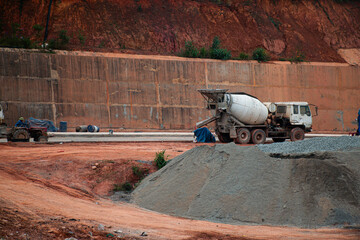 construction site with cement mixer. сonstruction site work in progress photography