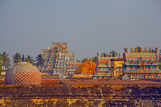 Trichi,  India - January 12, 2023: Sri Ranganatha Swamy Temple, Srirangam, Hinu Temple in Trichy, Tamil Nadu, India. Place of worship.