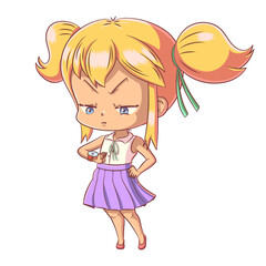 Angry girl looking at wristwatch