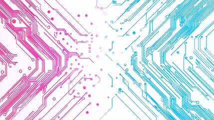 Abstract pink and blue circuit board pattern.