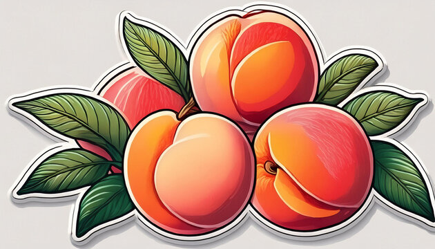 a sticker of peaches with leaves