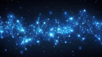 Obraz premium Abstract blue glowing lines and dots forming a wave on dark background.