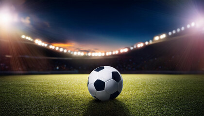 soccer ball in stadium ready for night match